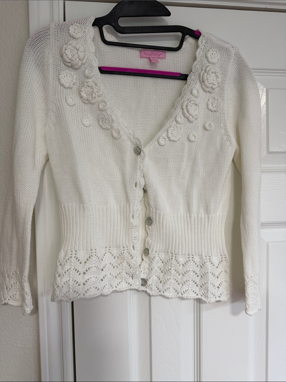 Lilly Pulitzer White Crochet Floral Knit Cardigan